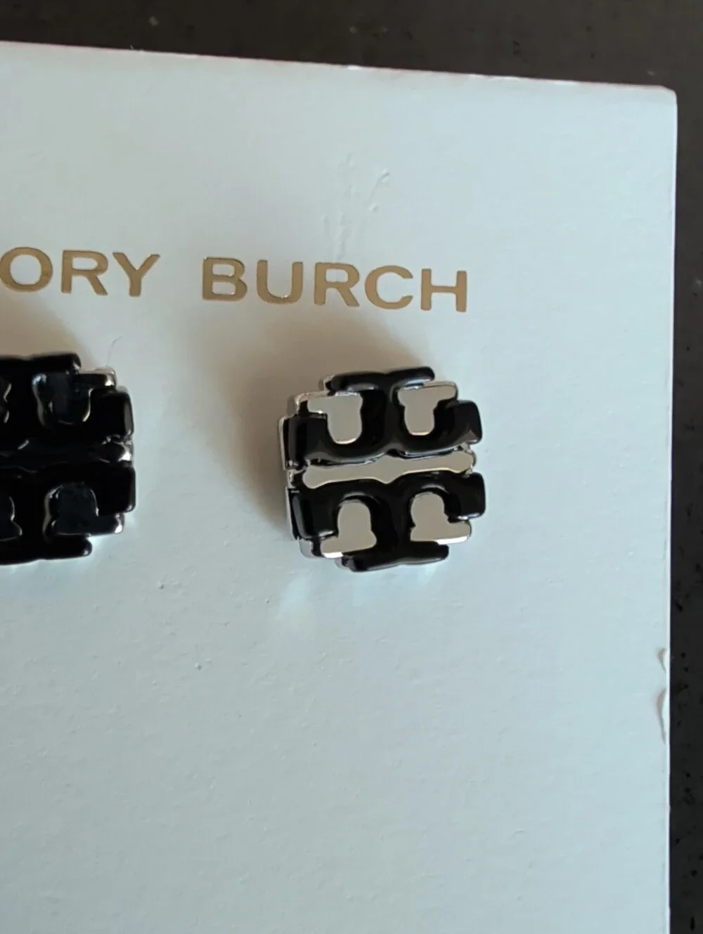 Tory Burch Silver Black Double T Logo Stud Earrings New (Orginal Value $88) W66